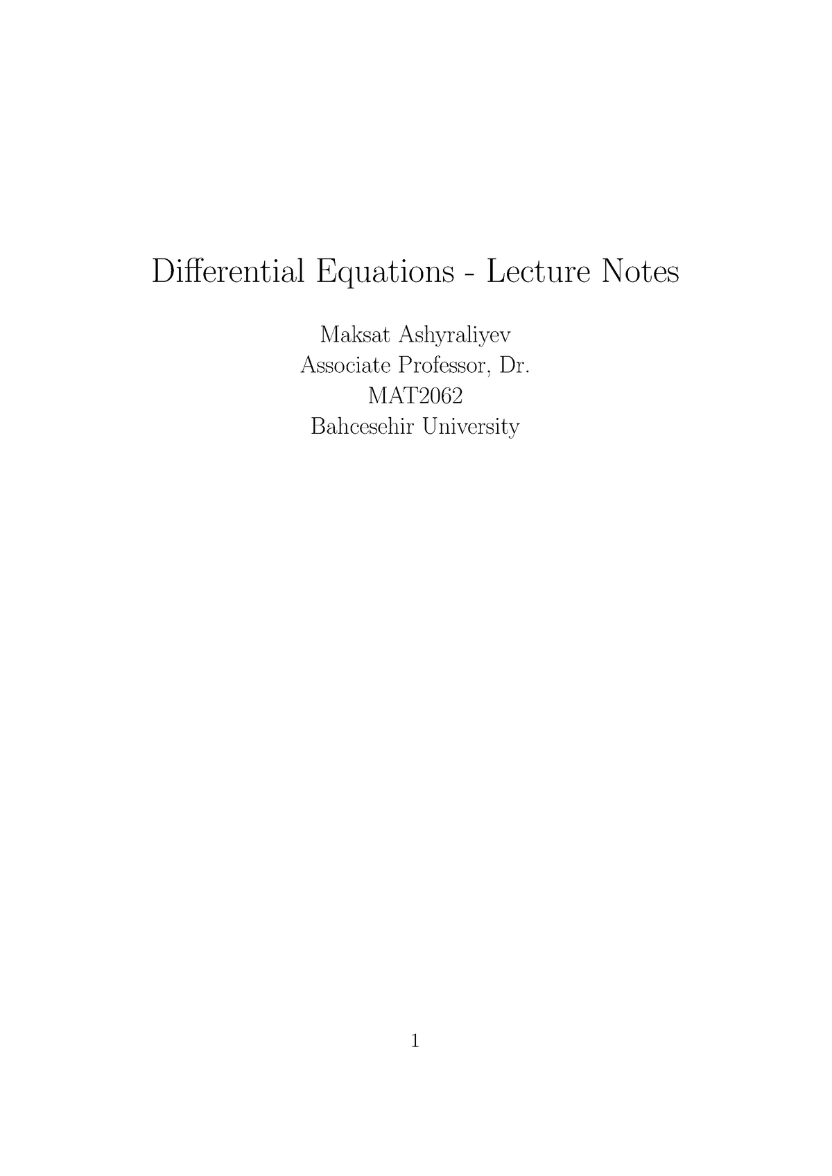 Lecturenotes - Lectures Notes Of All The Topics Of Differential ...