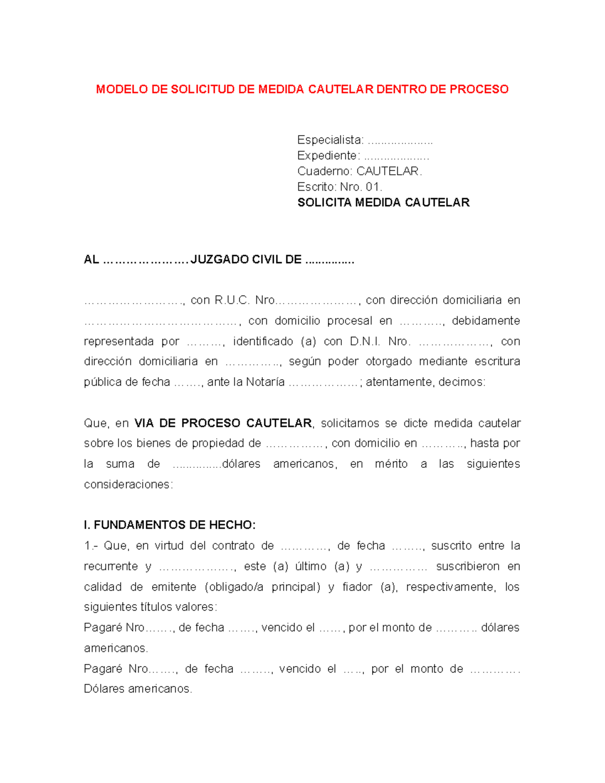 2 Modelo De Solicitud De Medida Cautelar Dentro De Proceso Modelo De Solicitud De Medida 1929