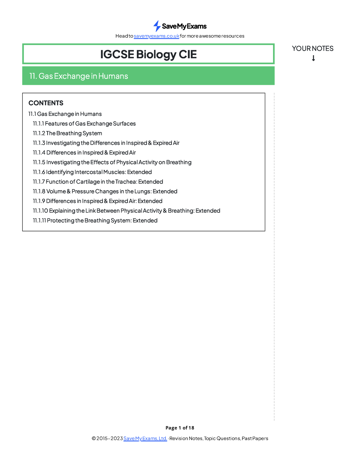 Gas Exchange Bio Help Page Of Igcse Biology Cie Gas