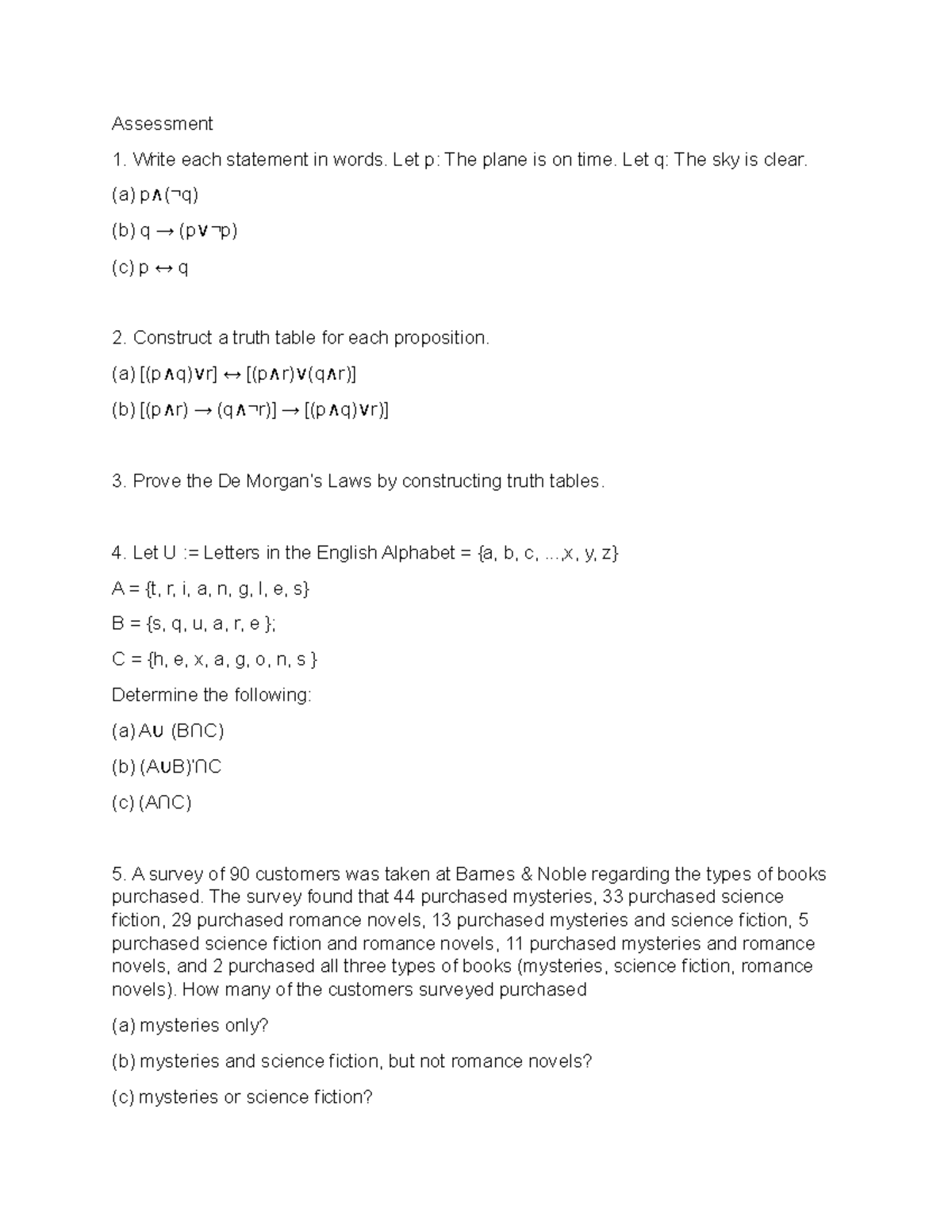 Assessment - Lecture Notes 3 - Assessment Write Each Statement In Words ...