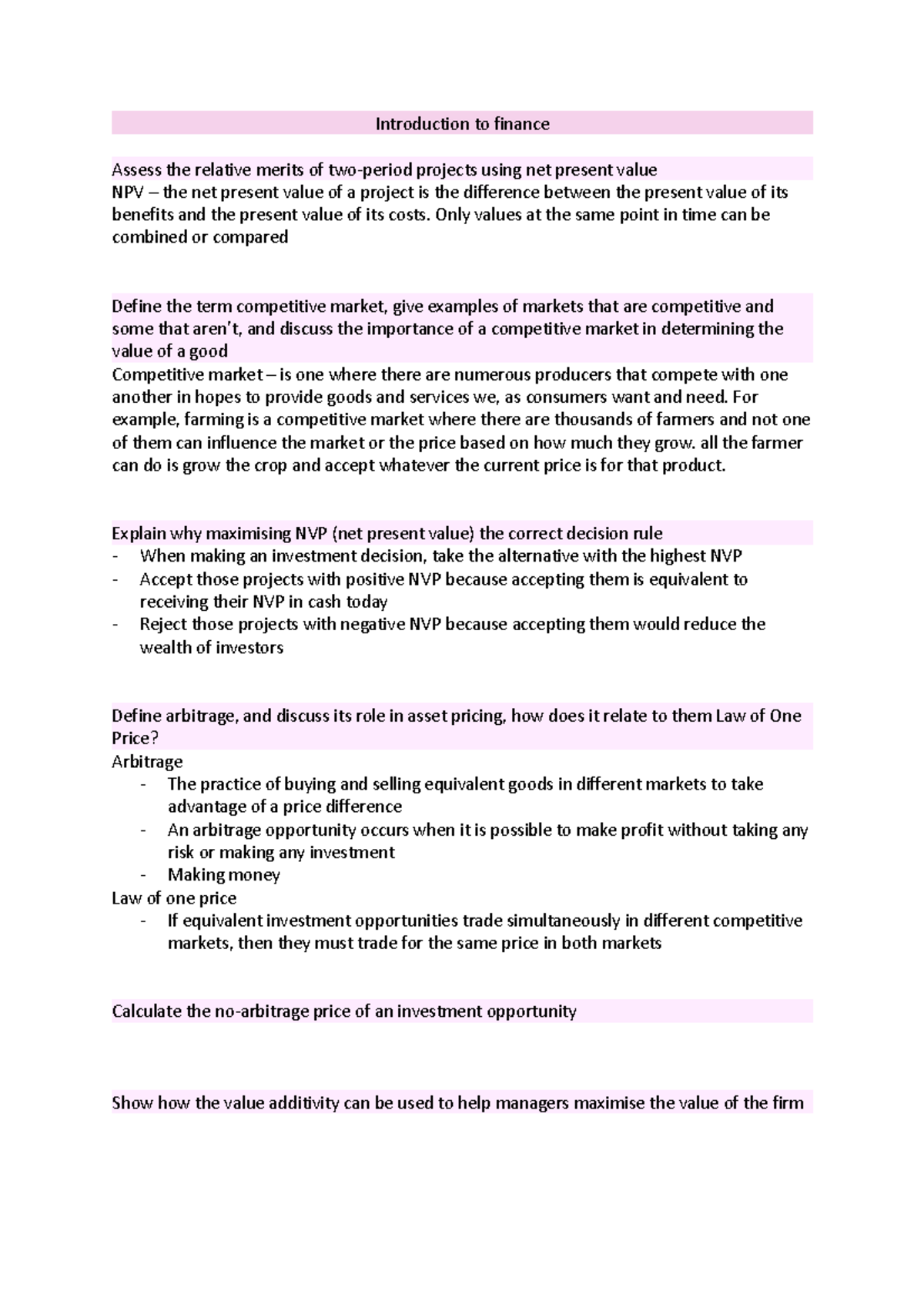 03 lecture - Introduction to finance Assess the relative merits of two ...