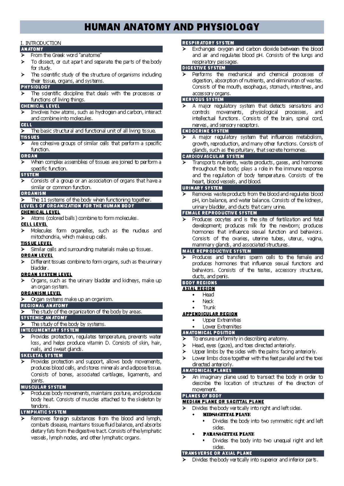 Anaphy - Prelims - HUMAN ANATOMY AND PHYSIOLOGY I. INTRODUCTION ANATOMY ...