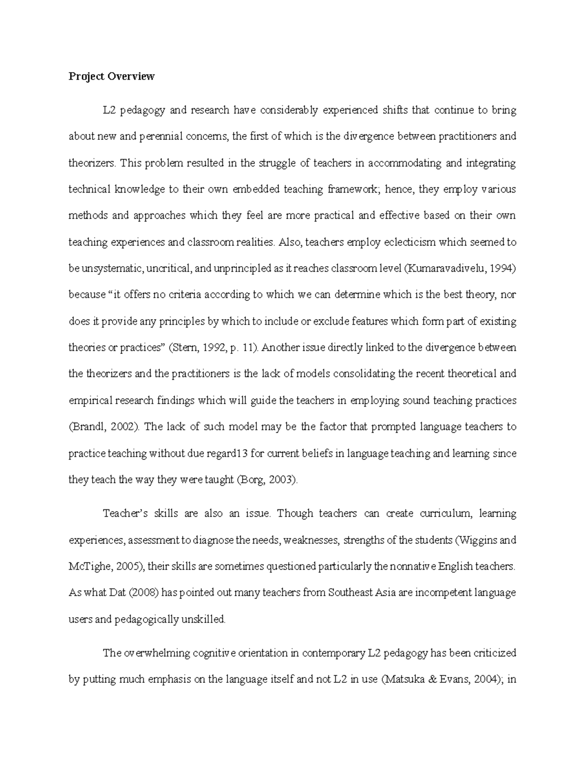 Sample Concept paper 2 - Project Overview L2 pedagogy and research have ...