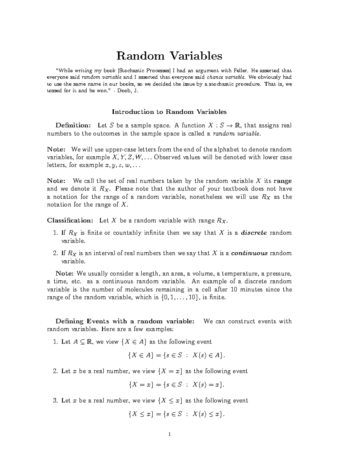 Random Variables lecture. 4 summer 2021 - Random Variables “While ...