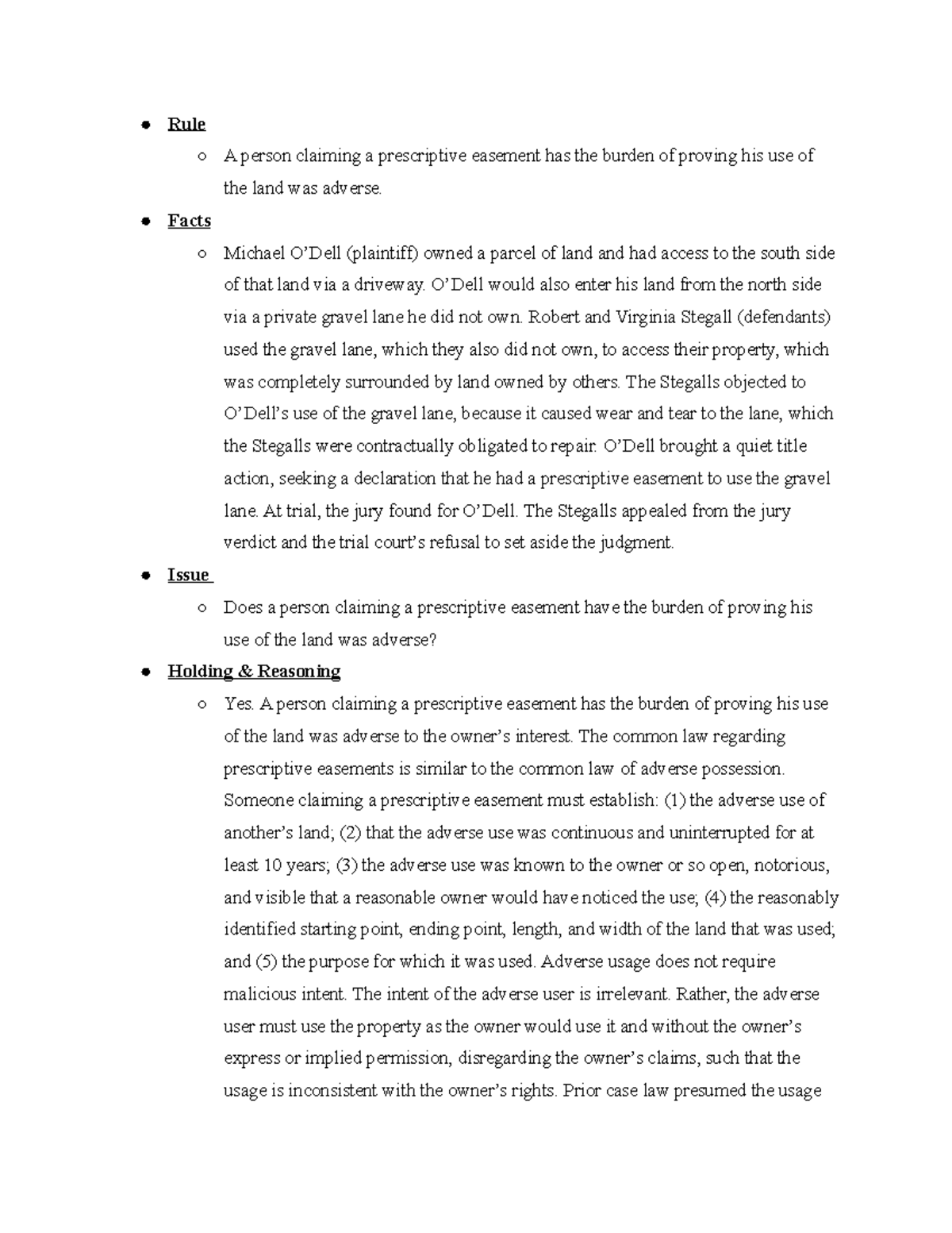 Property 2022- O'Dell v. Stegall - Rule A person claiming a ...