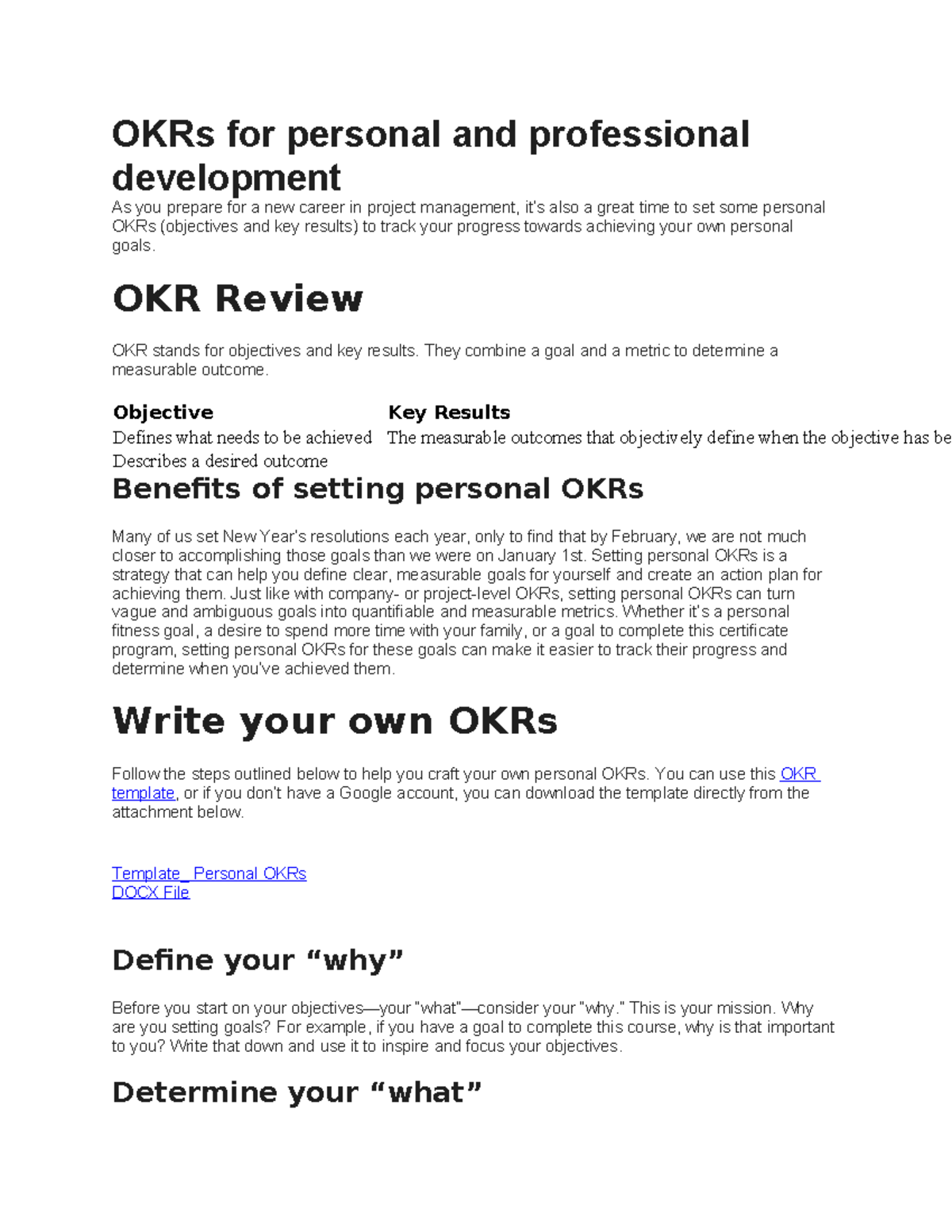 OKRs for personal and professional development OKR Review OKR stands