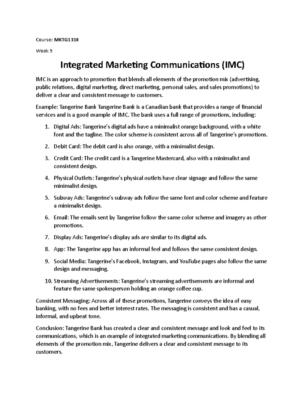 Integrated Marketing Communications (IMC) Example Tangerine Bank