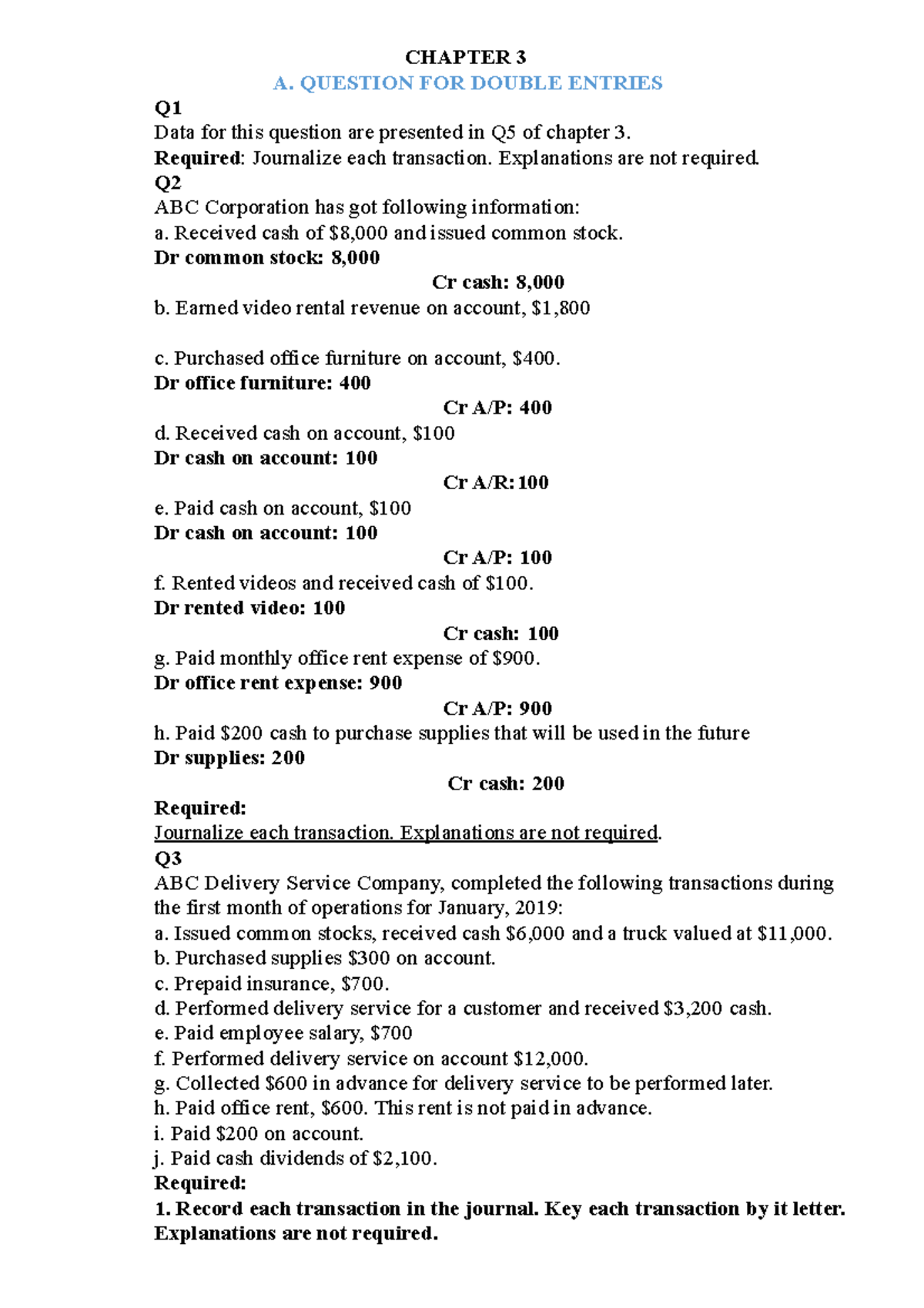 Chapter 3 - 333 - CHAPTER 3 A. QUESTION FOR DOUBLE ENTRIES Q Data