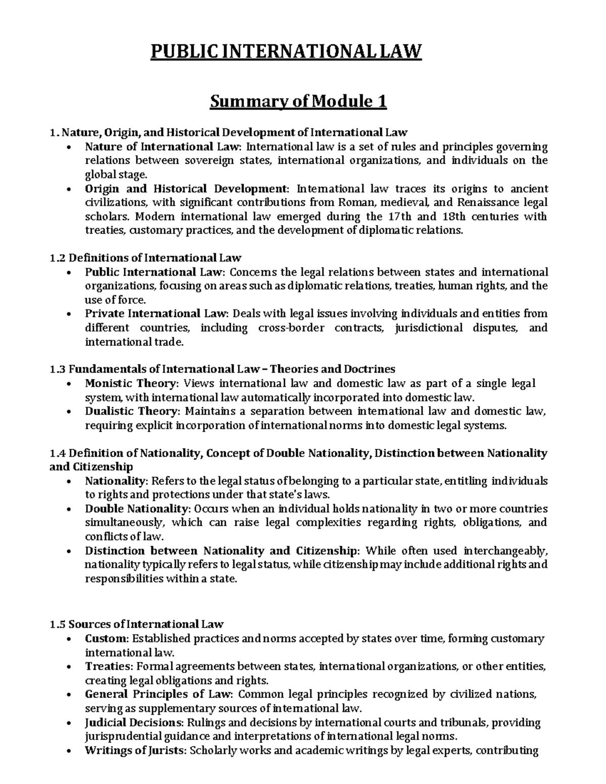 Public International LAW Summary OF 4 Modules - PUBLIC INTERNATIONAL ...