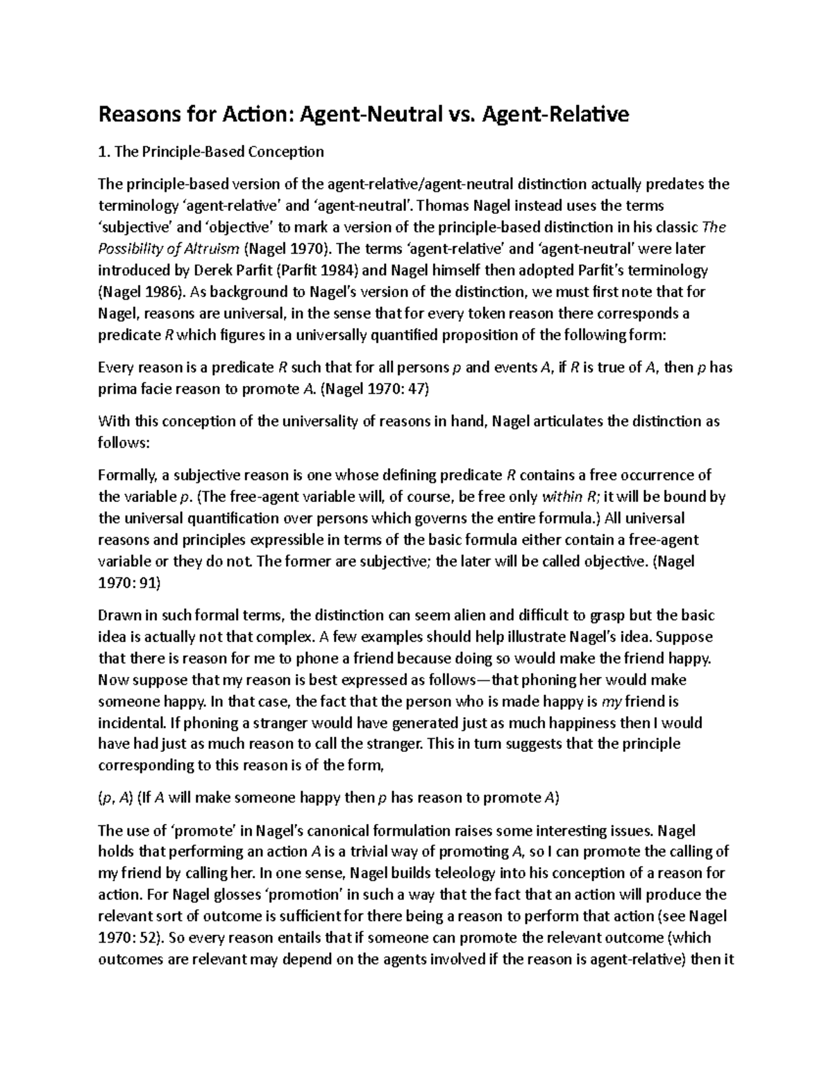 Lecture in Reasons for Action - Reasons for Action: Agent-Neutral vs ...