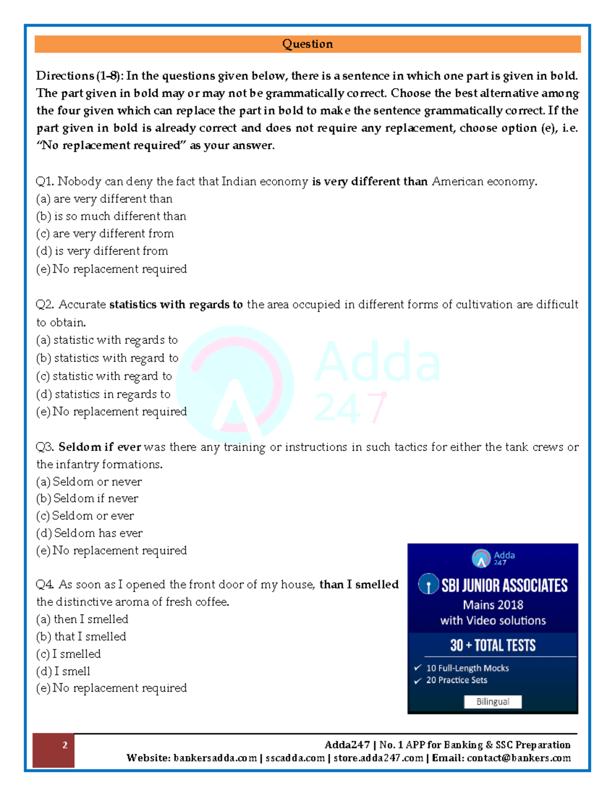 3 english - practice question - 2 Adda247 | No. 1 APP for Banking & SSC ...