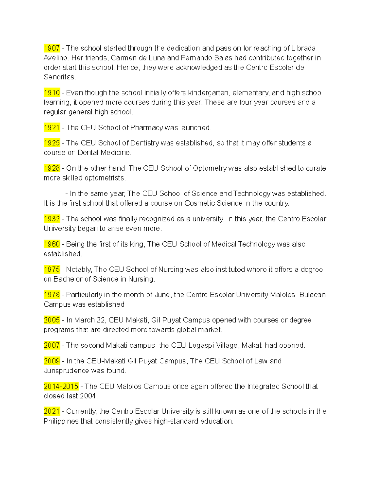 CEU Timeline of events, history, and important discoveries Dentistry