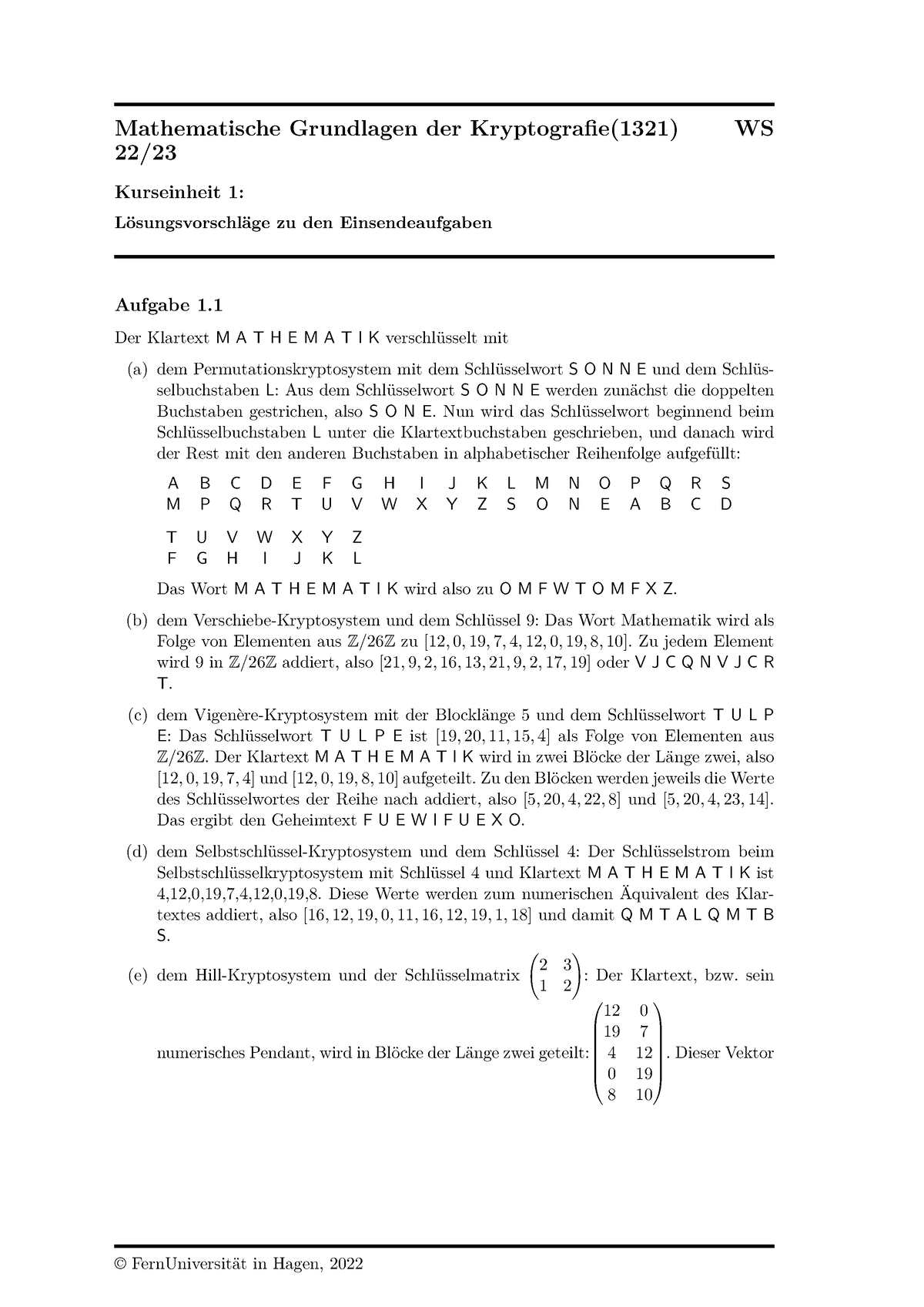 Muster 1 - Wintersemester - Mathematische Grundlagen Der Kryptografie ...