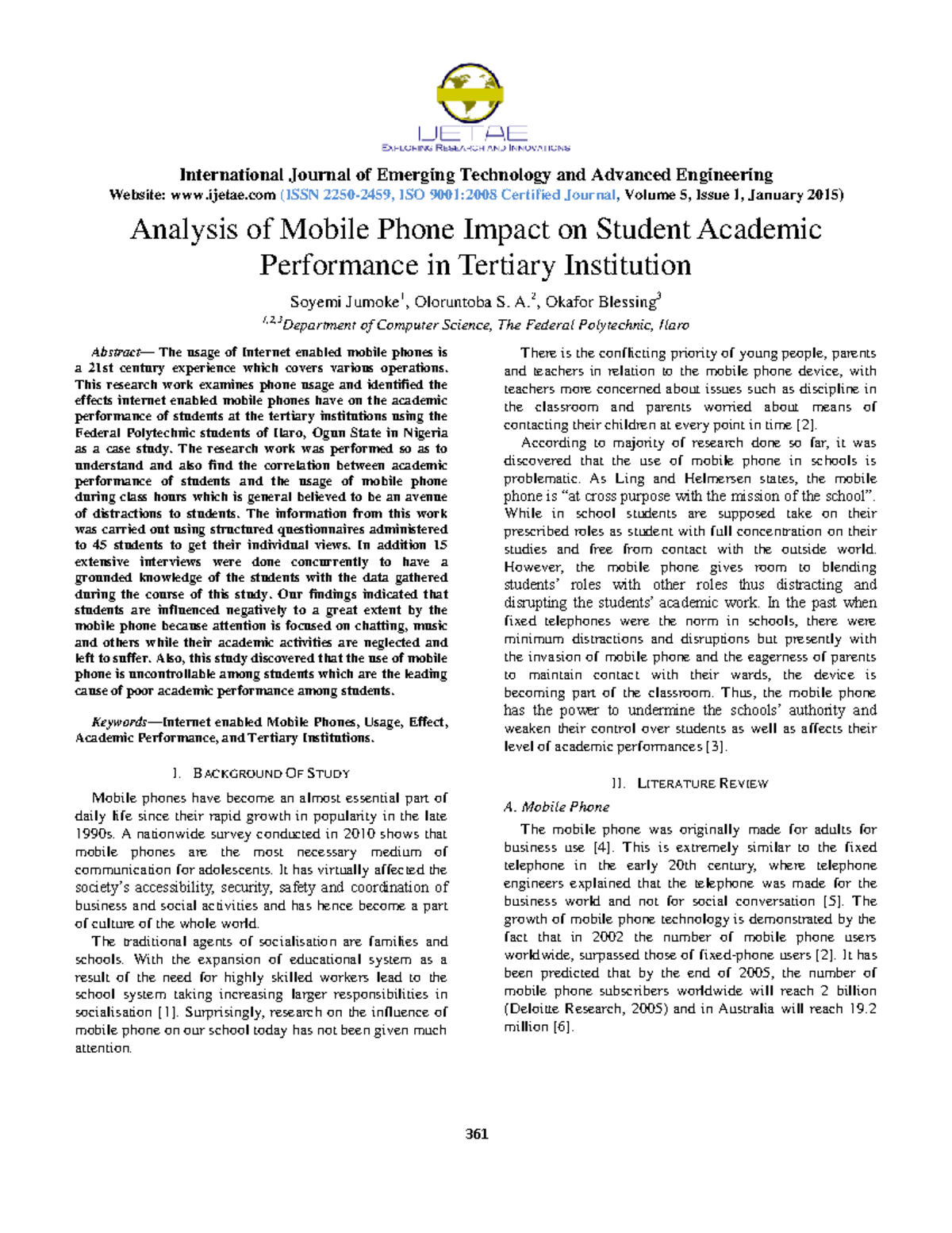 Analysis of Mobile Phone Impact on Student Academic Performance in ...