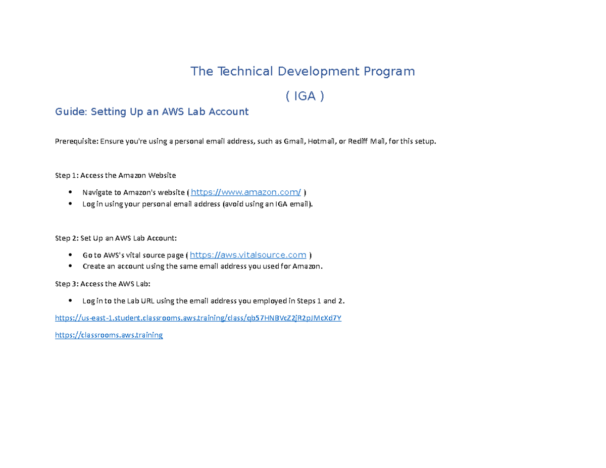 Information for Arch on AWS - The Technical Development Program ( IGA ...