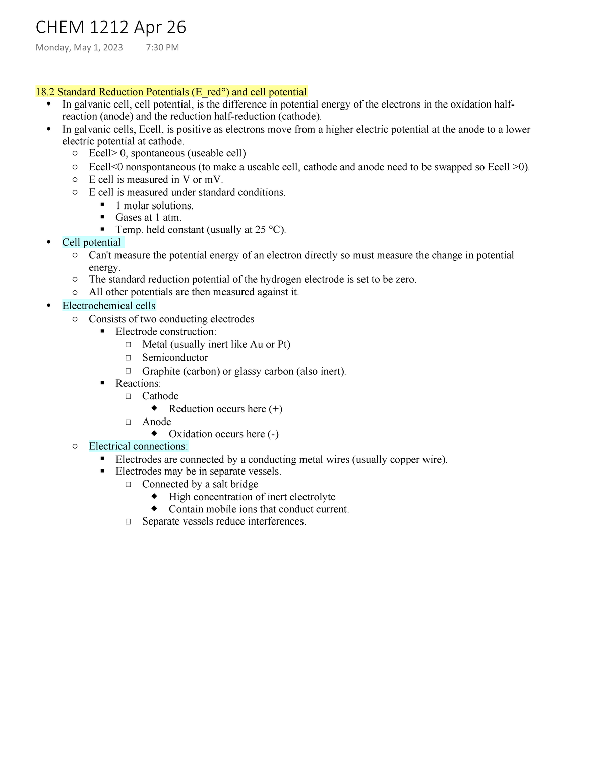 CHEM 1212 Apr 26 - Dr. Eman Abdelrahman - 18 Standard Reduction ...