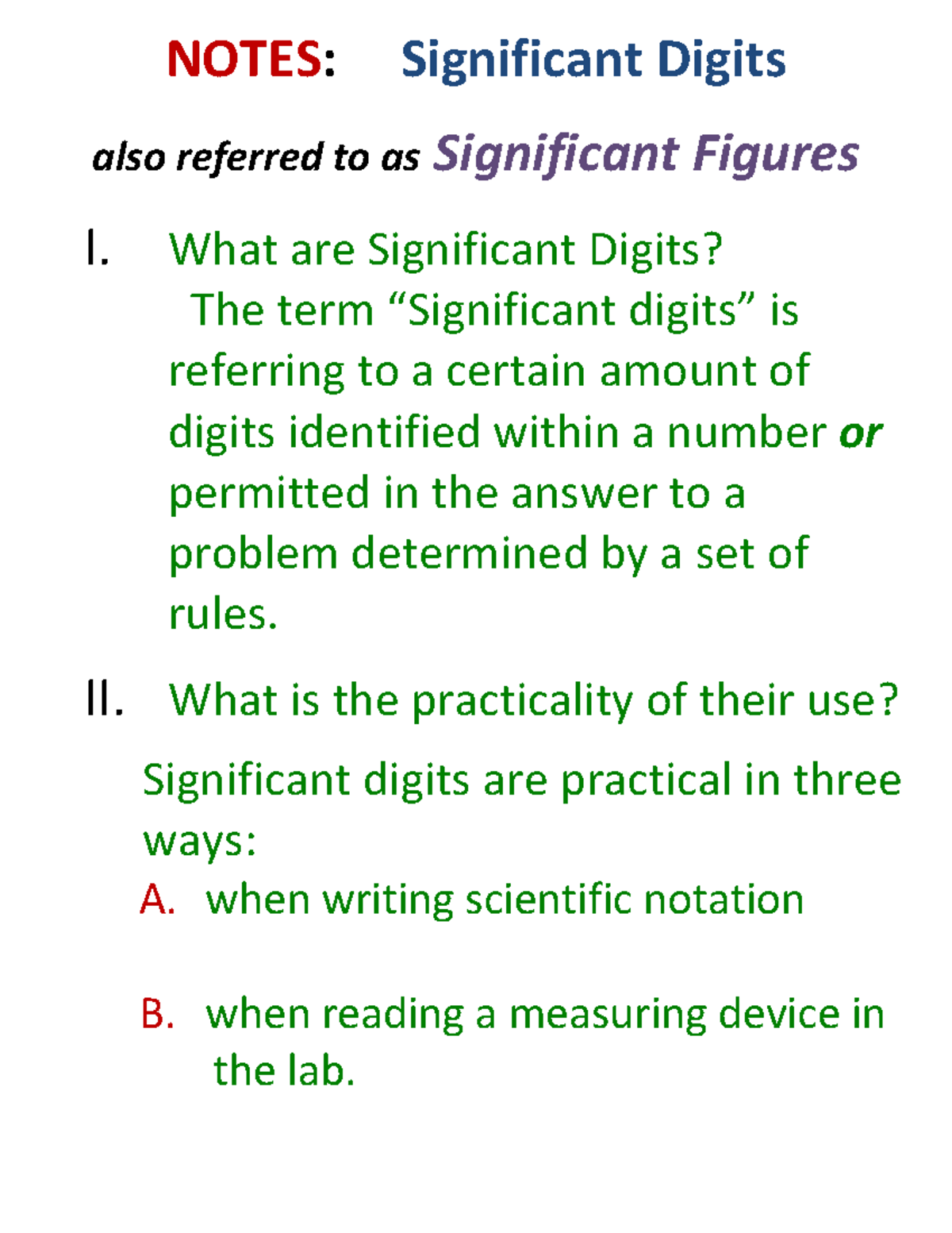 Significant Digits - NOTES: Significant Digits also referred to as ...