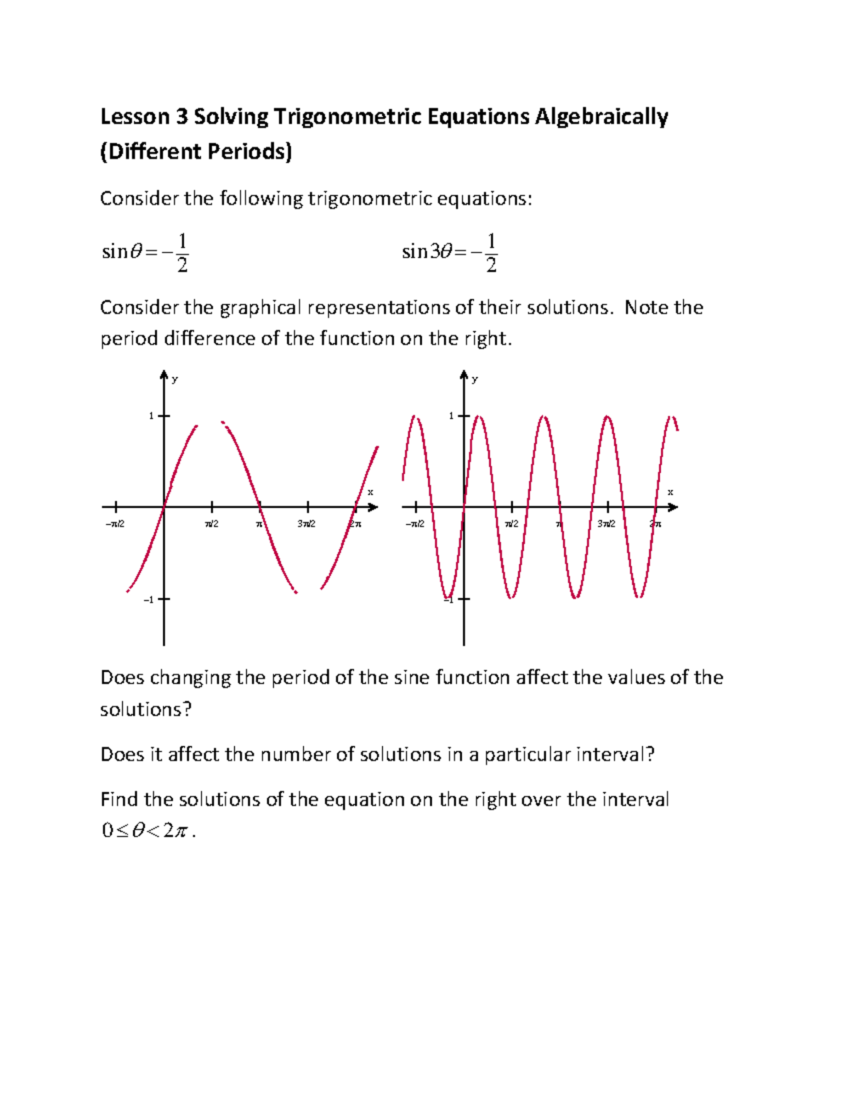 Lesson 3 Solving Trigonometric Equations Algebraically (Different ...