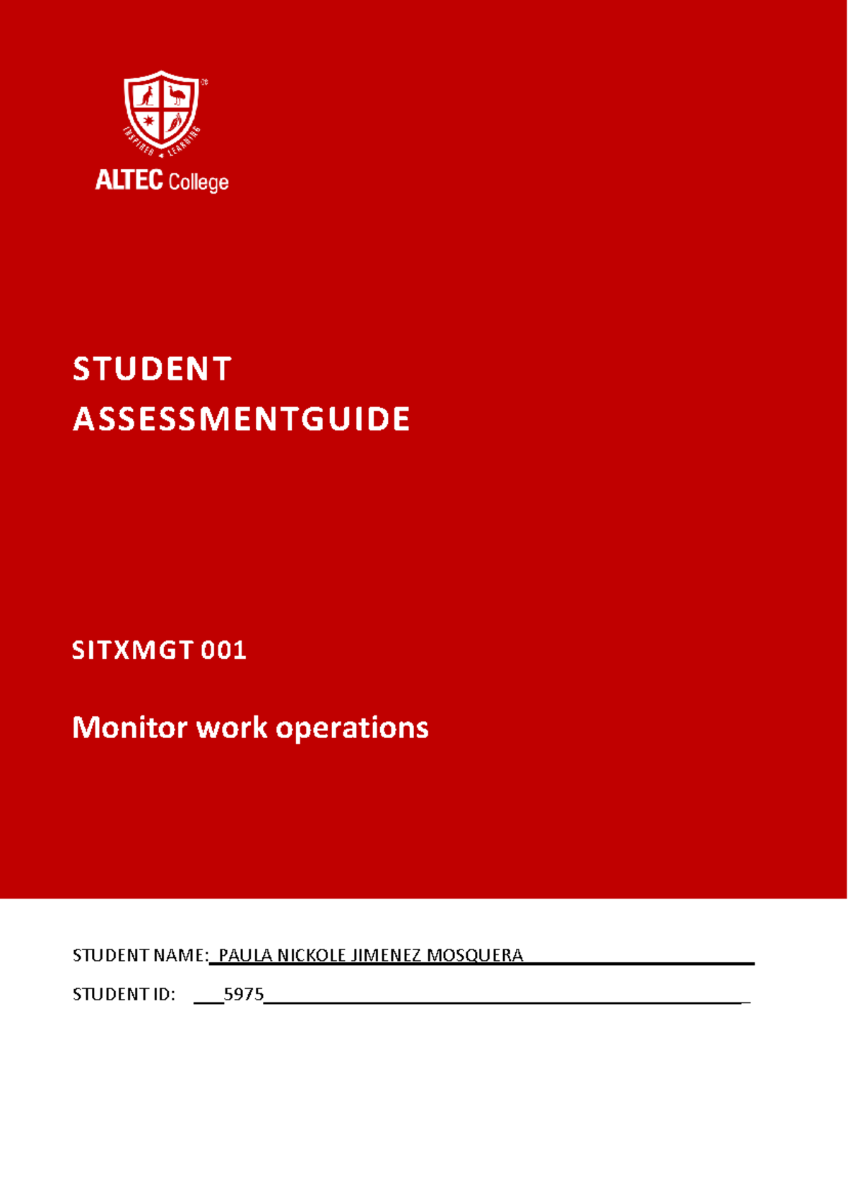 Sitxmgt 001 - Monitor Work Operations - Student guide - V1 - STUDENT ...