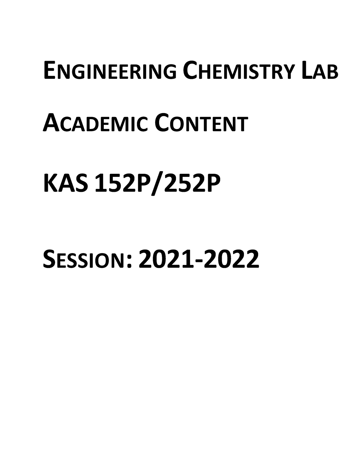 11 KAS152P 252P Engg Chemistry Lab - ENGINEERING CHEMISTRY LAB ACADEMIC 