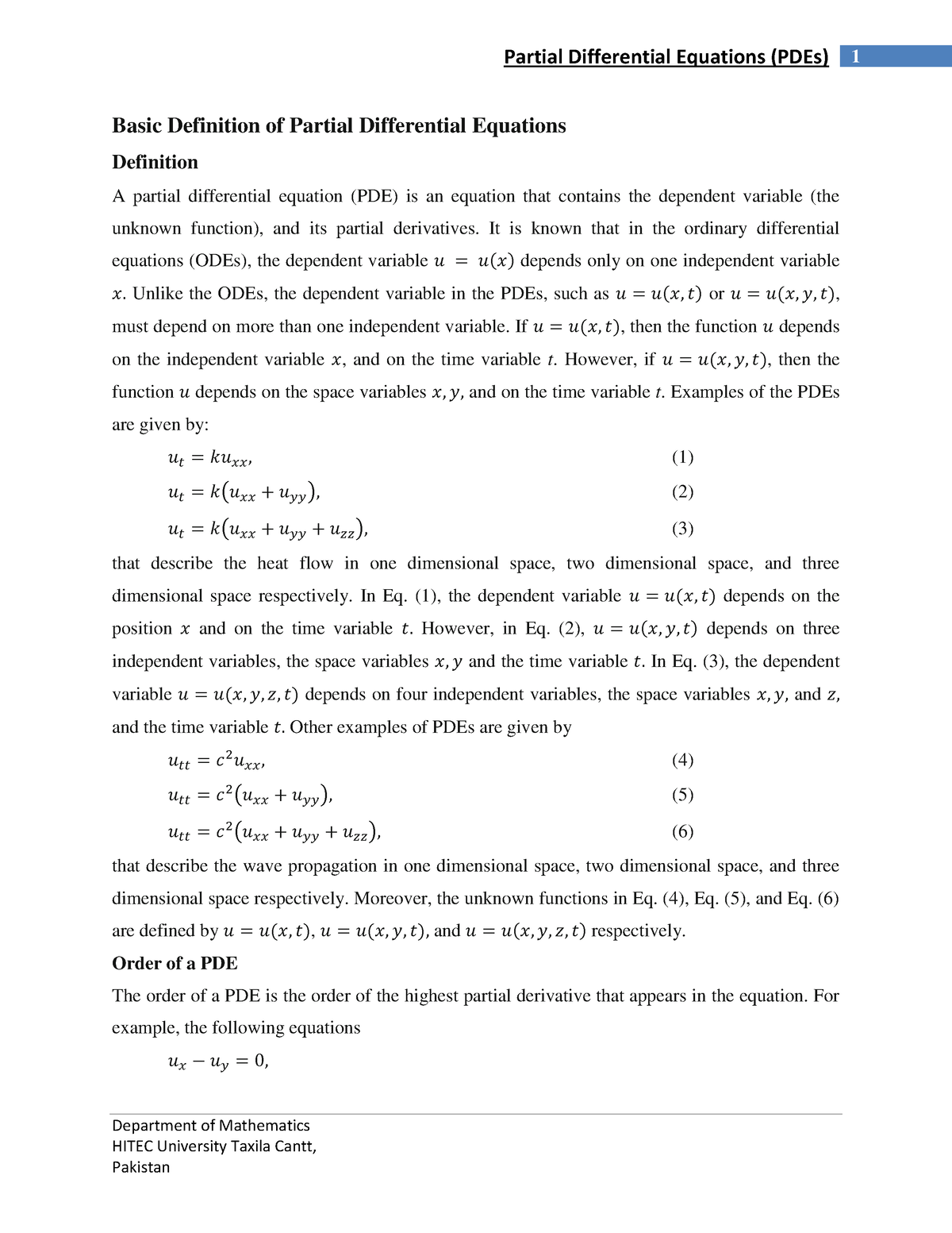 Theory Of PDES - PDF NOTES OF DIFFERENTIAL EQUATIONS - Department Of ...