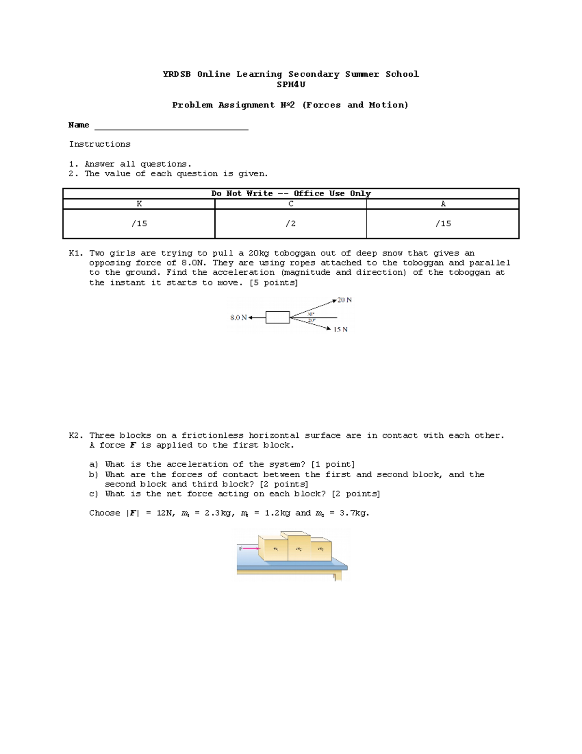 Physics Problems For Practice From 2nd Week - YRDSB Online Learning ...