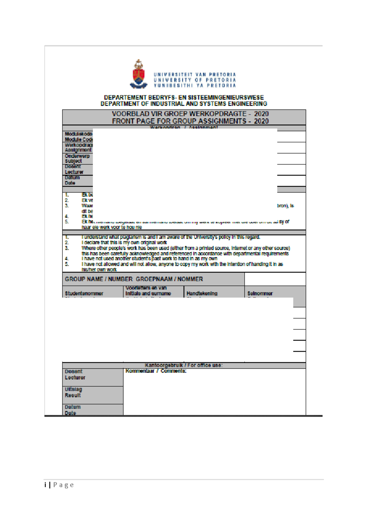 Example C - Descriptions of previous years Assignments - i | P a g e ii ...