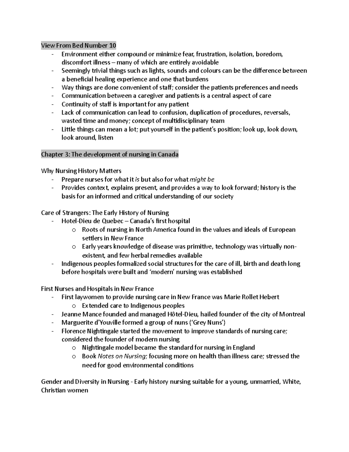 N2I04 Midterm Notes View From Bed Number 10 Environment either
