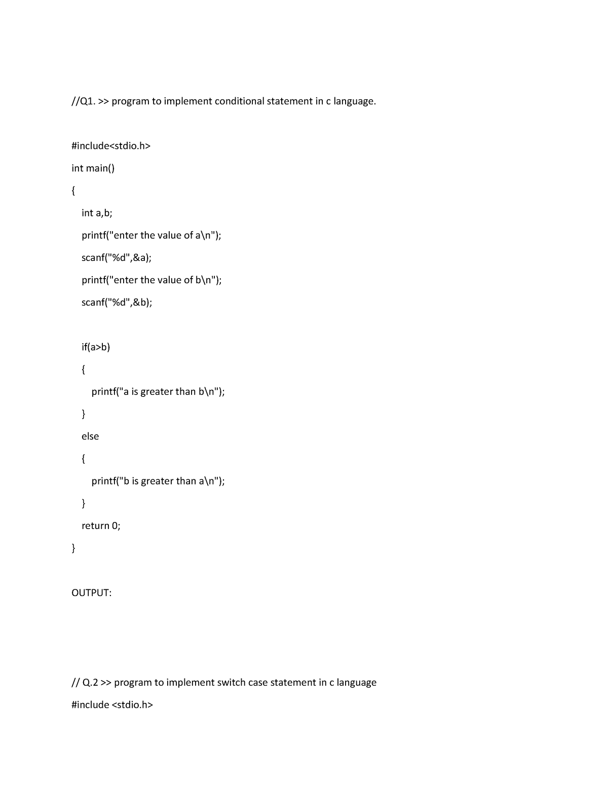 PSUC Practical LAB 2024 MCA - //Q1. >> program to implement conditional ...