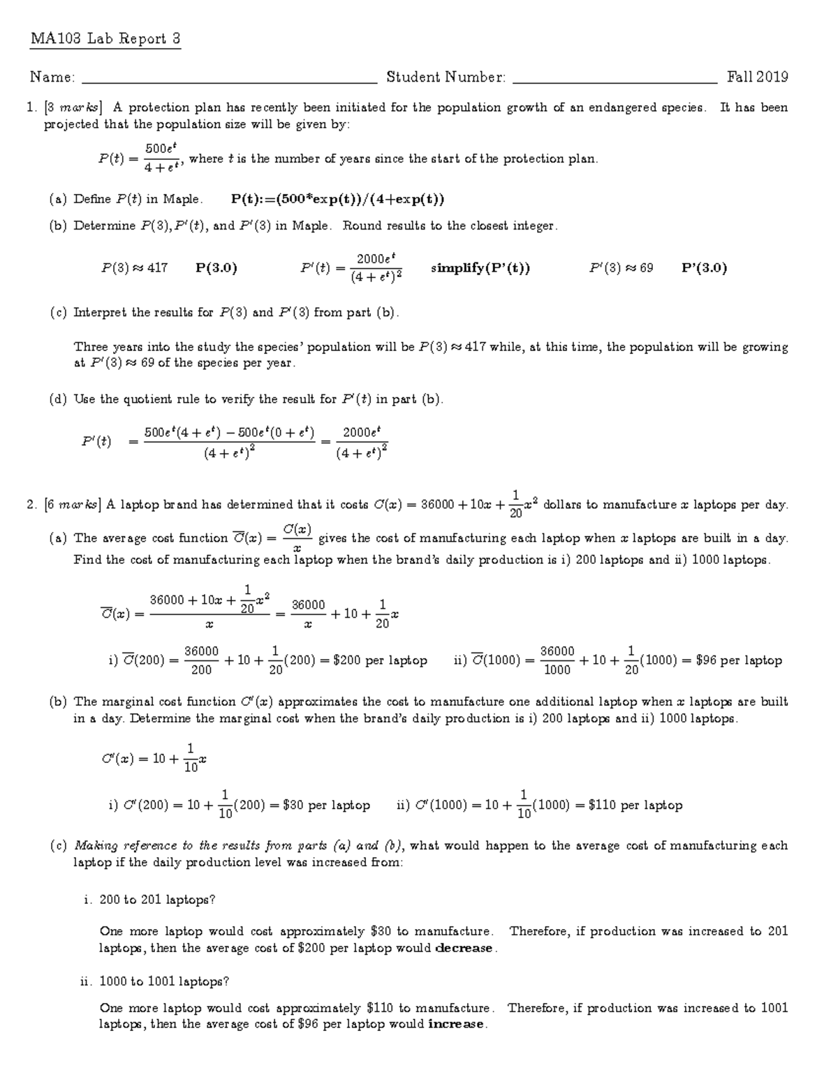 Lab Report 3 Solutions - Labs - MA103 Lab Report 3 Name: Student Number ...