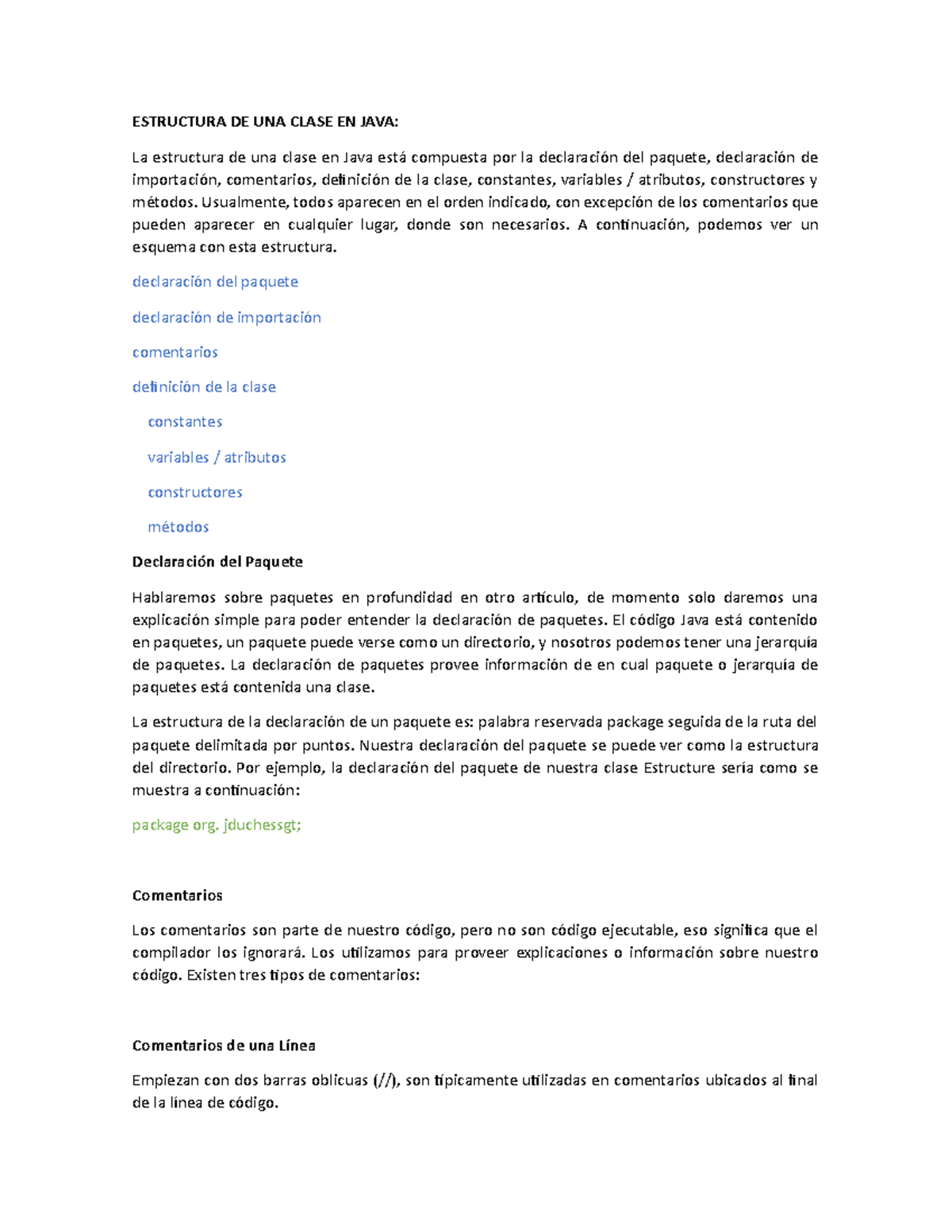 Estructura DE UNA Clase EN JAVA - ESTRUCTURA DE UNA CLASE EN JAVA: La ...