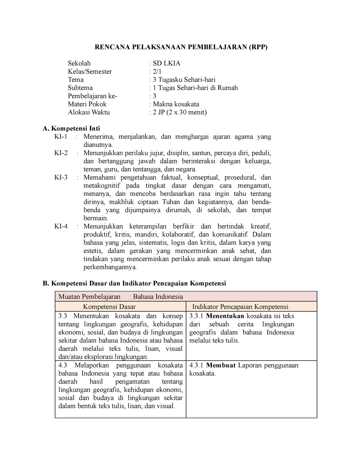 Contoh Format RPP Sesuai Permen 22 2016 - RENCANA PELAKSANAAN ...