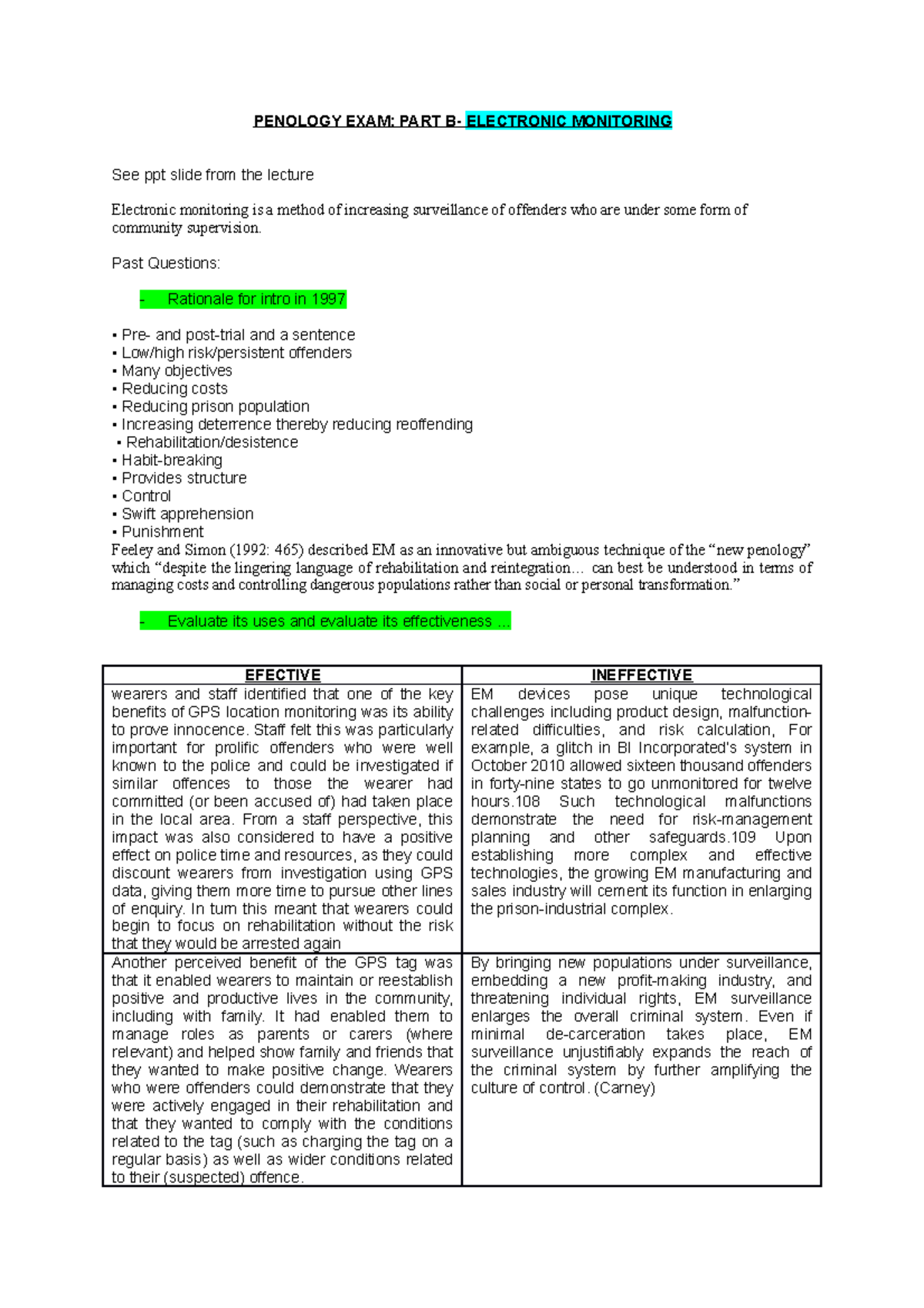 Penology EXAM Notes B - Electronic Monitoring - PENOLOGY EXAM: PART B ...