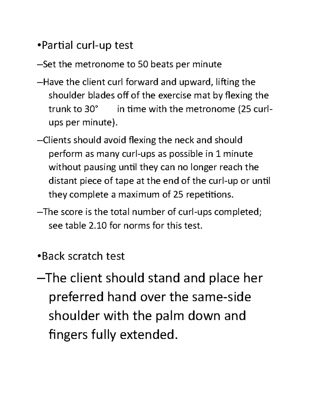 biol lecture notes • Partial curlup test Set the metronome to 50