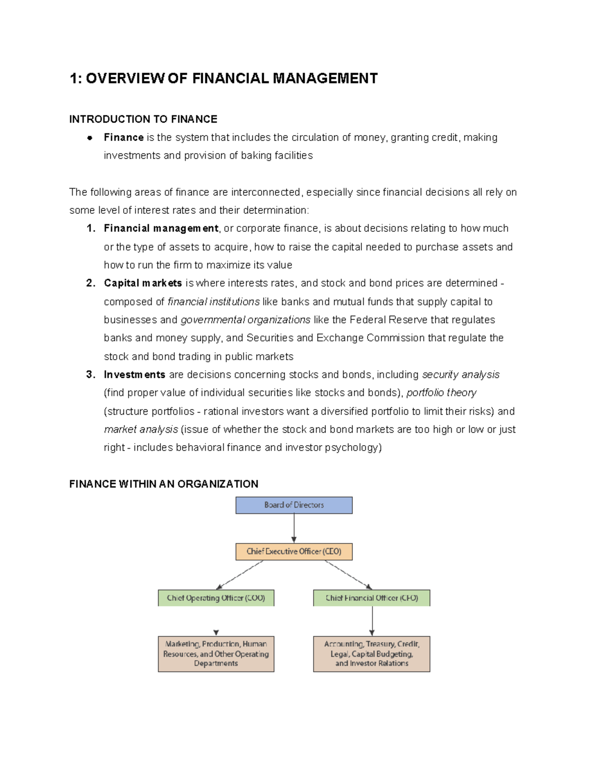 FIN 221 Notes for Chapter 1 - 1: OVERVIEW OF FINANCIAL MANAGEMENT ...