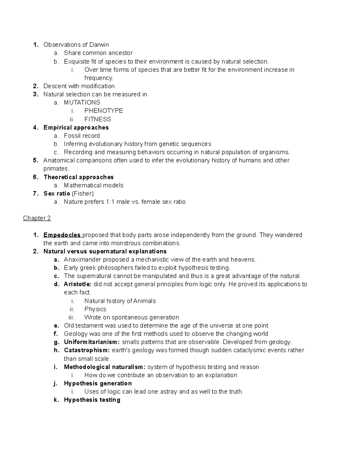 EXAM 1 evolution notes - Observations of Darwin a. Share common ...