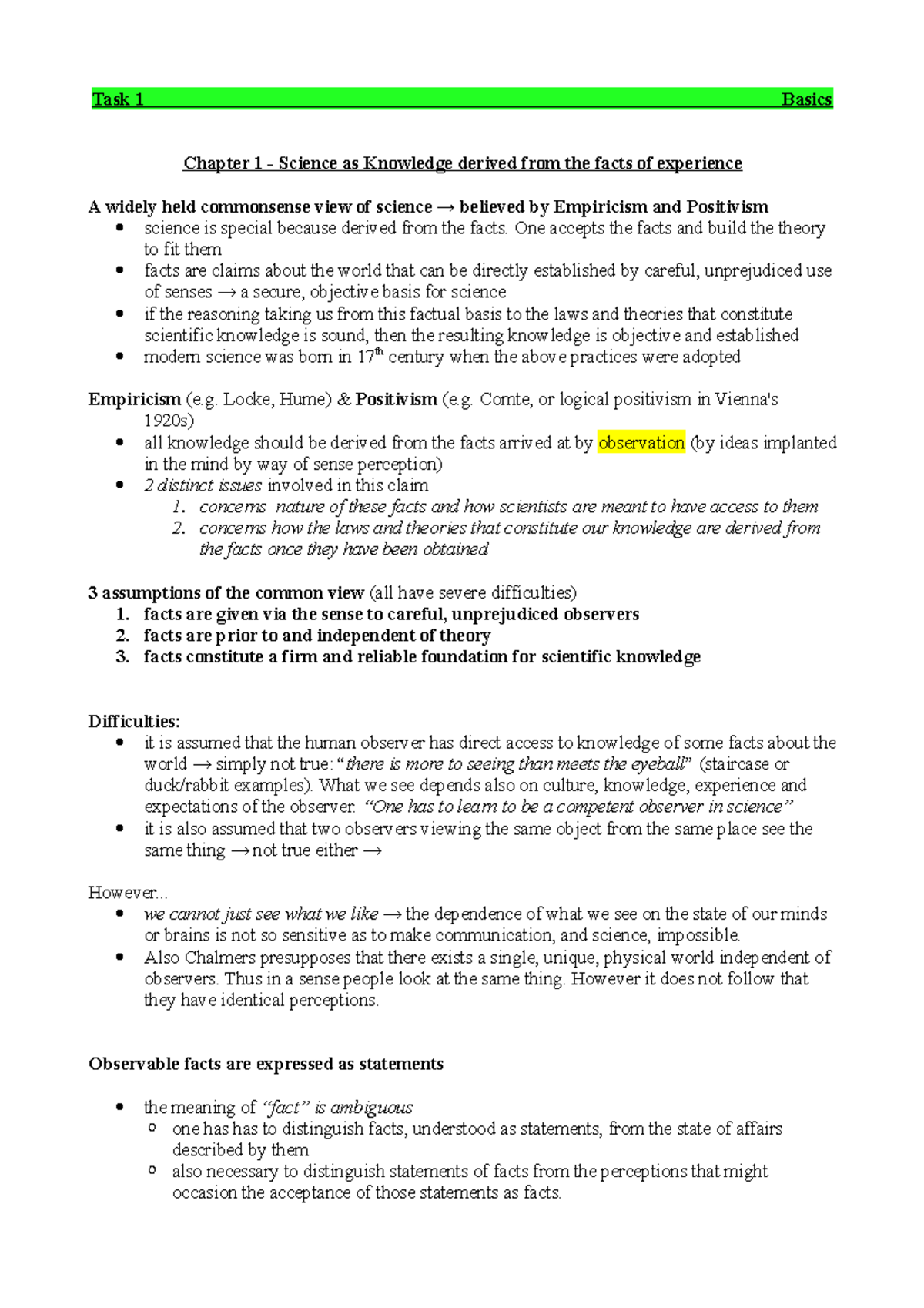 Philosophy Of Science Summary III - Task 1 Basics Chapter 1 - Science ...