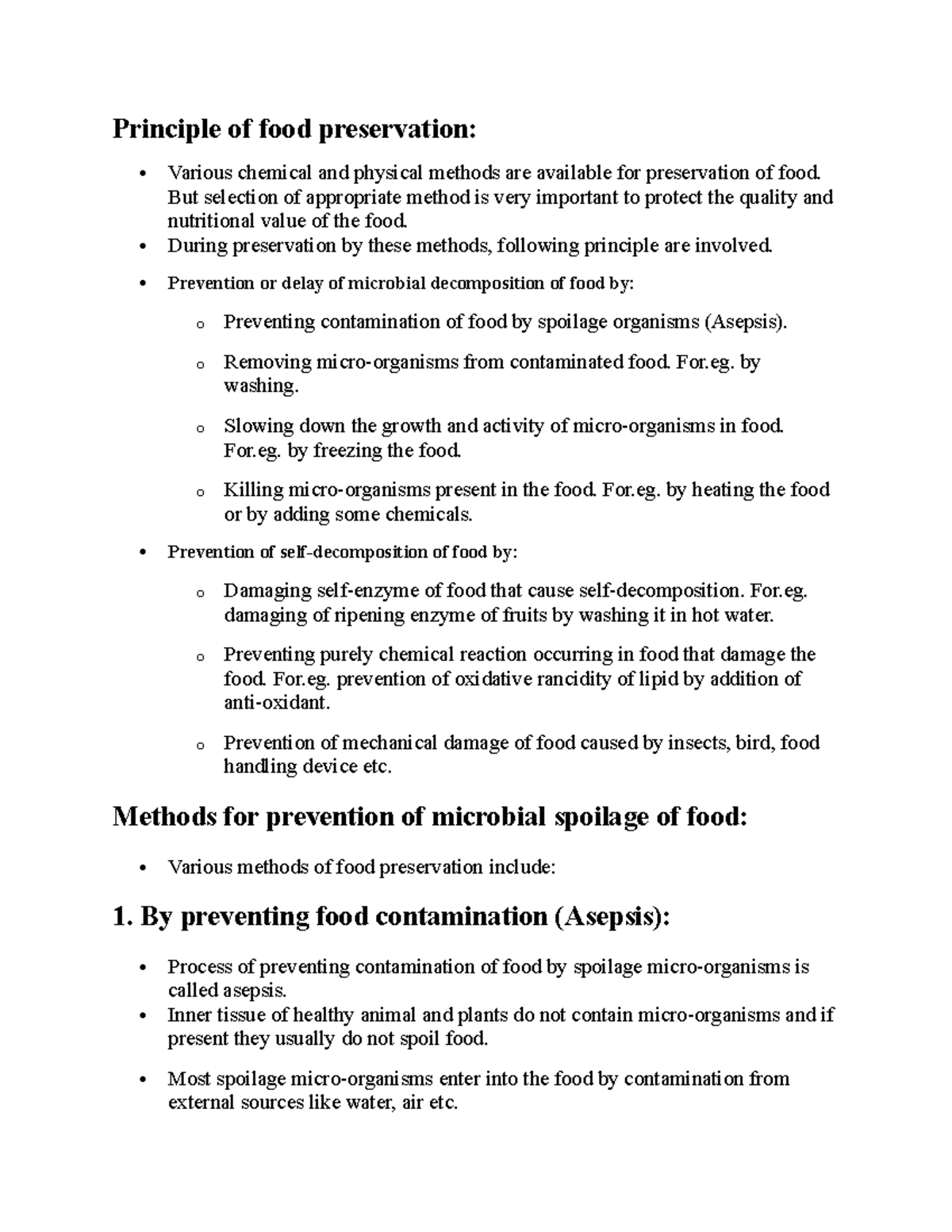 Unit 2 FBT Principle of food preservation Principle of food