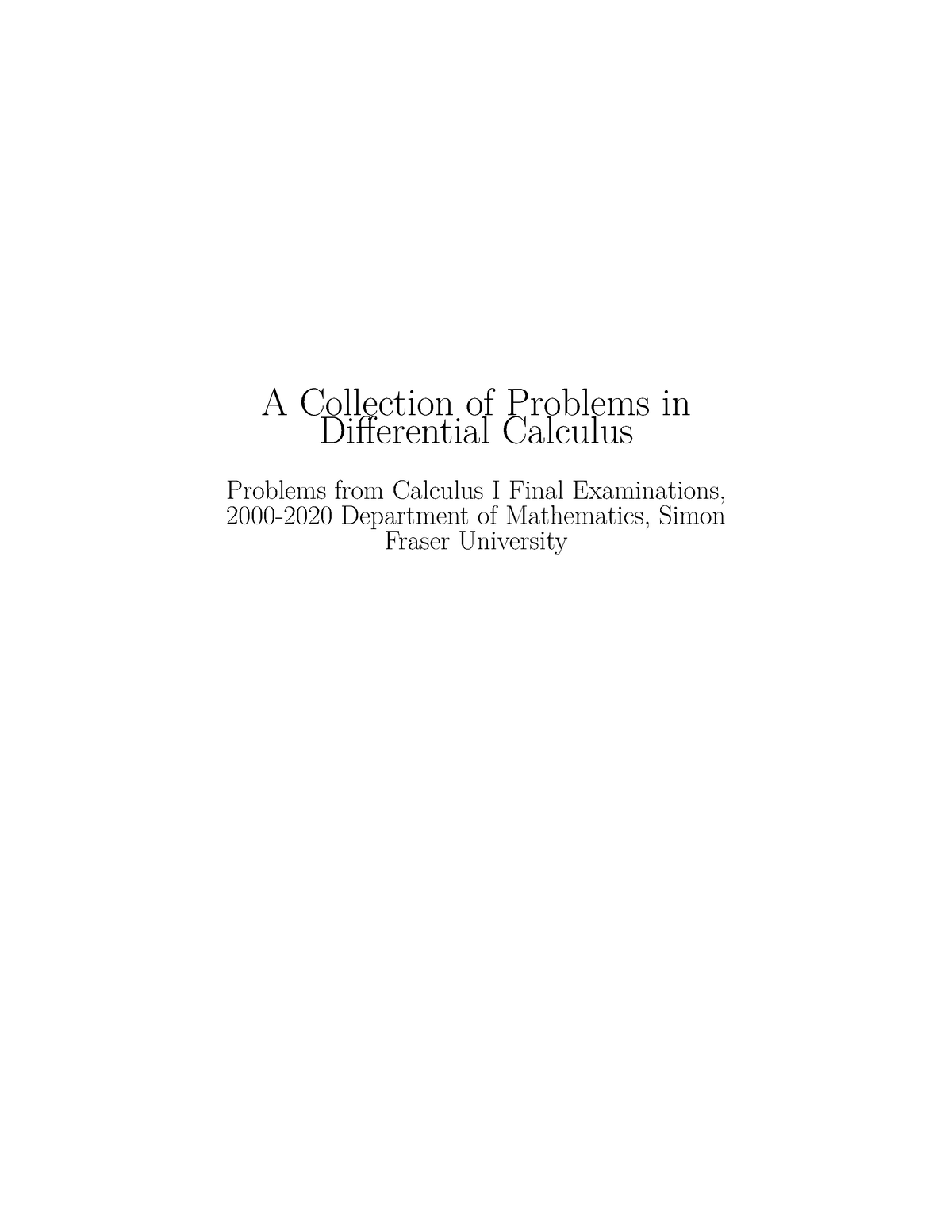 Collection Of Problems Calculus - A Collection Of Problems In ...