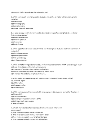 Eng chem spectroscopy question bank - engineering chemistry - Studocu