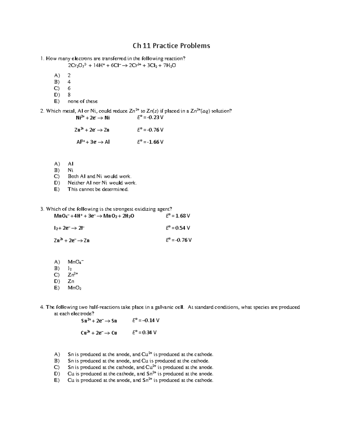 1B Ch 11 Practice MC Problems - Ch 11 Practice Problems 1. How many ...