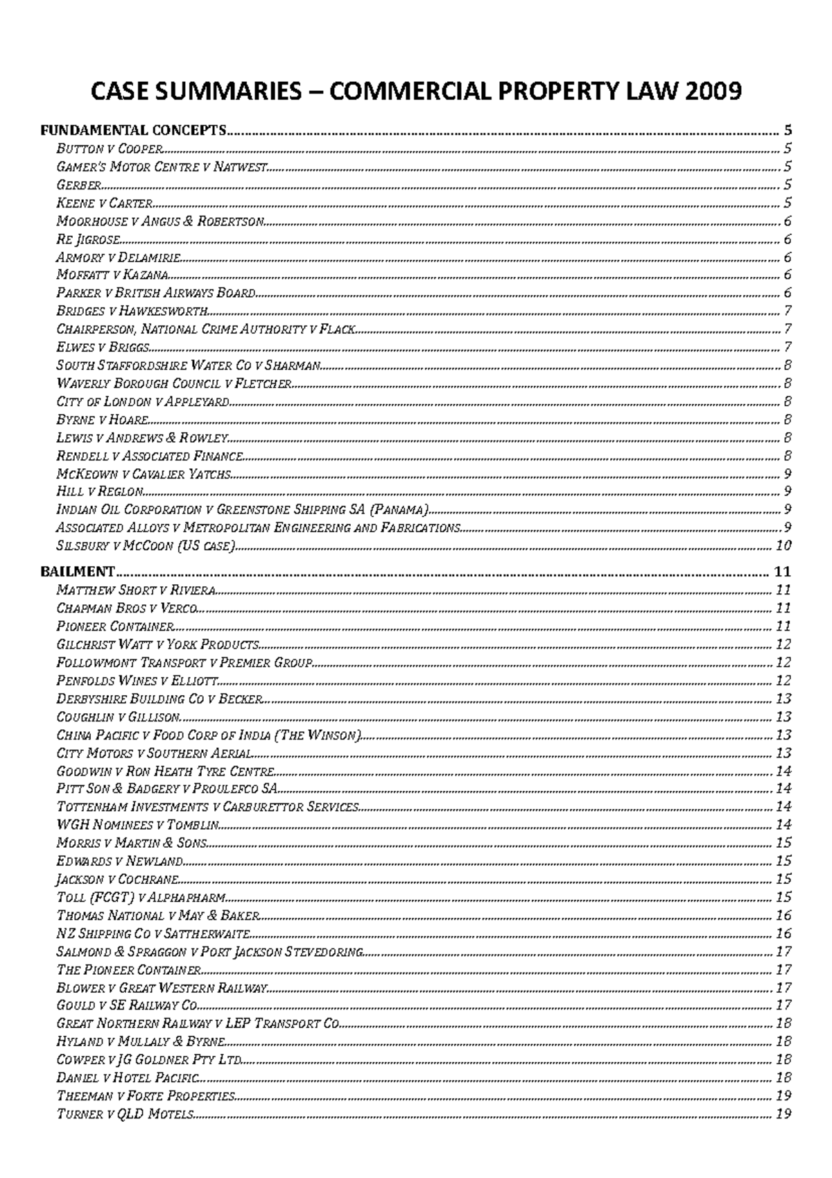 Case Summaries CASE SUMMARIES COMMERCIAL PROPERTY LAW Studocu