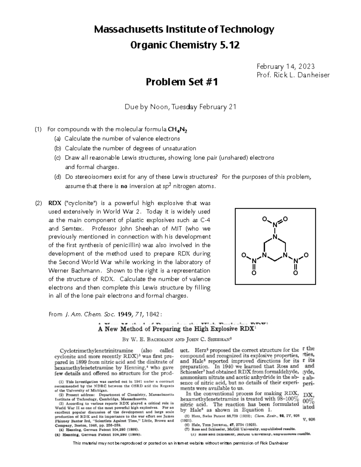 Pset 1 - Pset #1 - Massachusetts Institute of Technology Organic ...