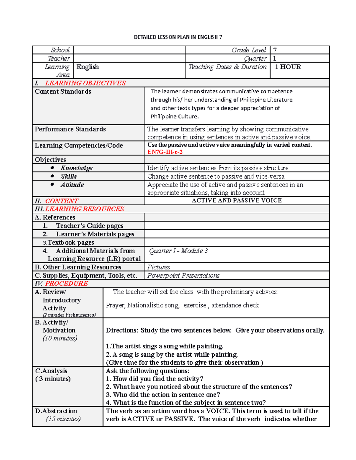 DLP-COT Q1 Eng7 Module 3 - DETAILED LESSON PLAN IN ENGLISH 7 School ...