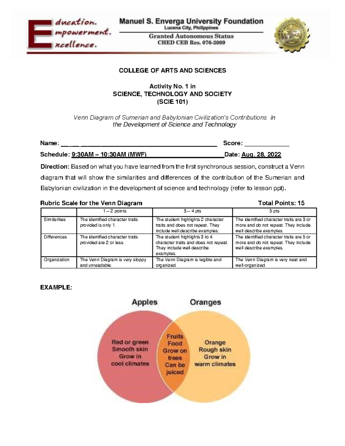 STS Activity 1 - Answer - COLLEGE OF ARTS AND SCIENCES Activity No. 1 ...