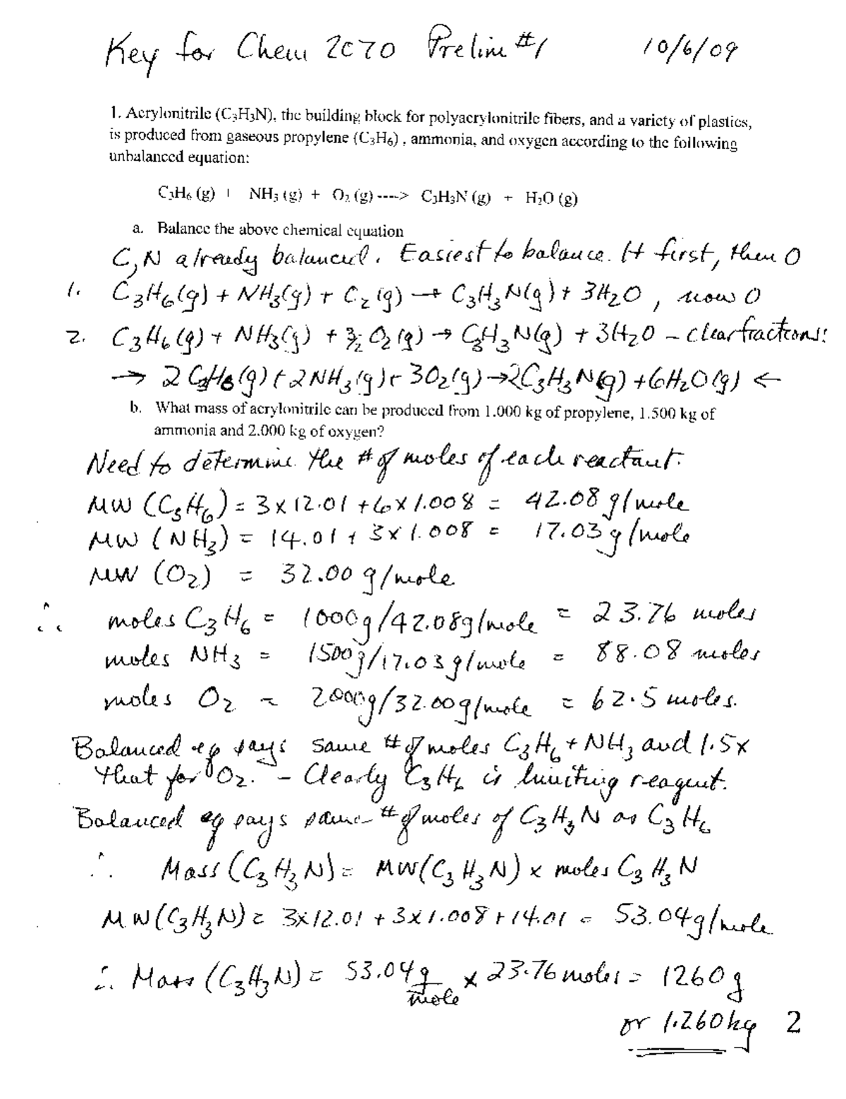 Prelim 1 Solutions Fall 2009 - CHEM 2070 - Studocu