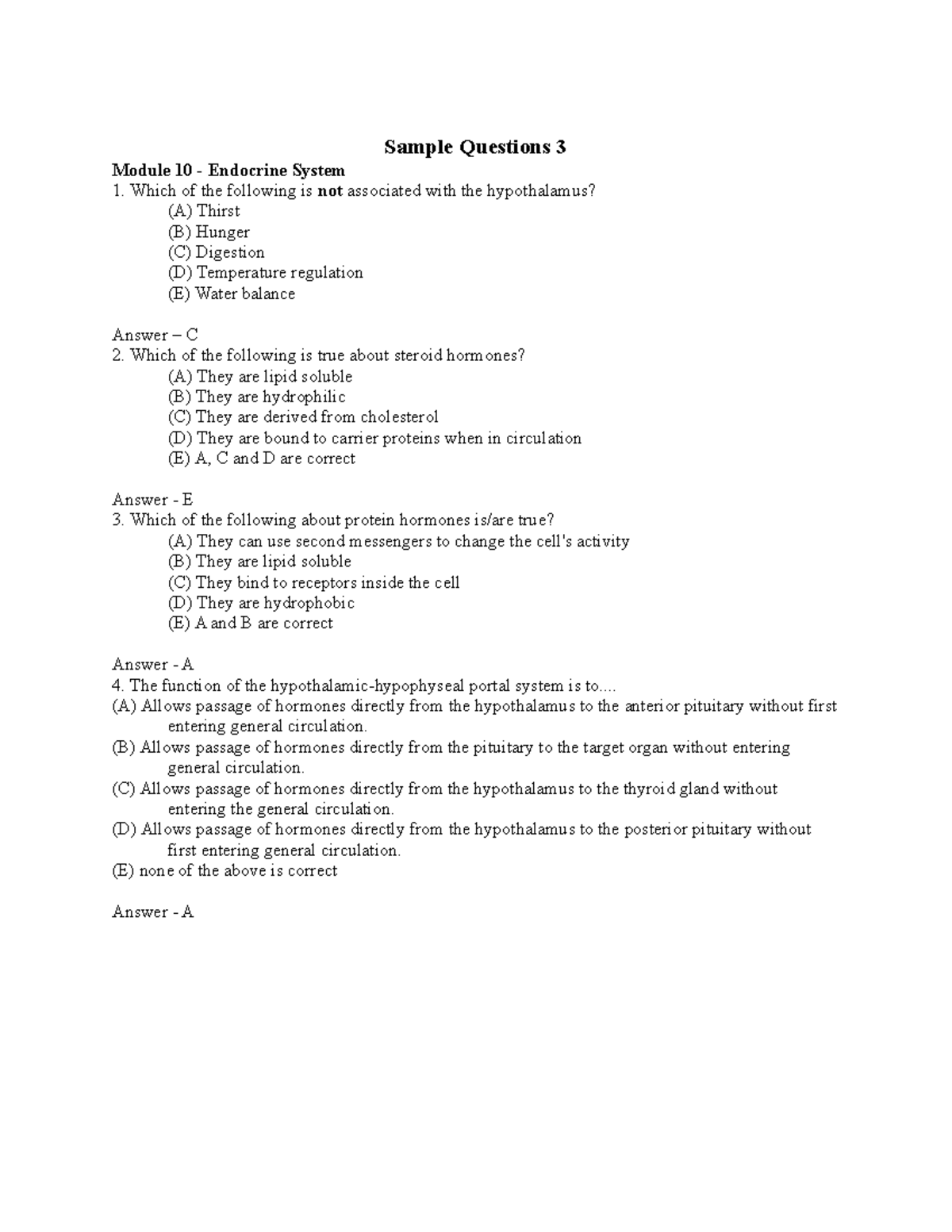 Endocrine Past Final Questions - Sample Questions 3 Module 10 ...