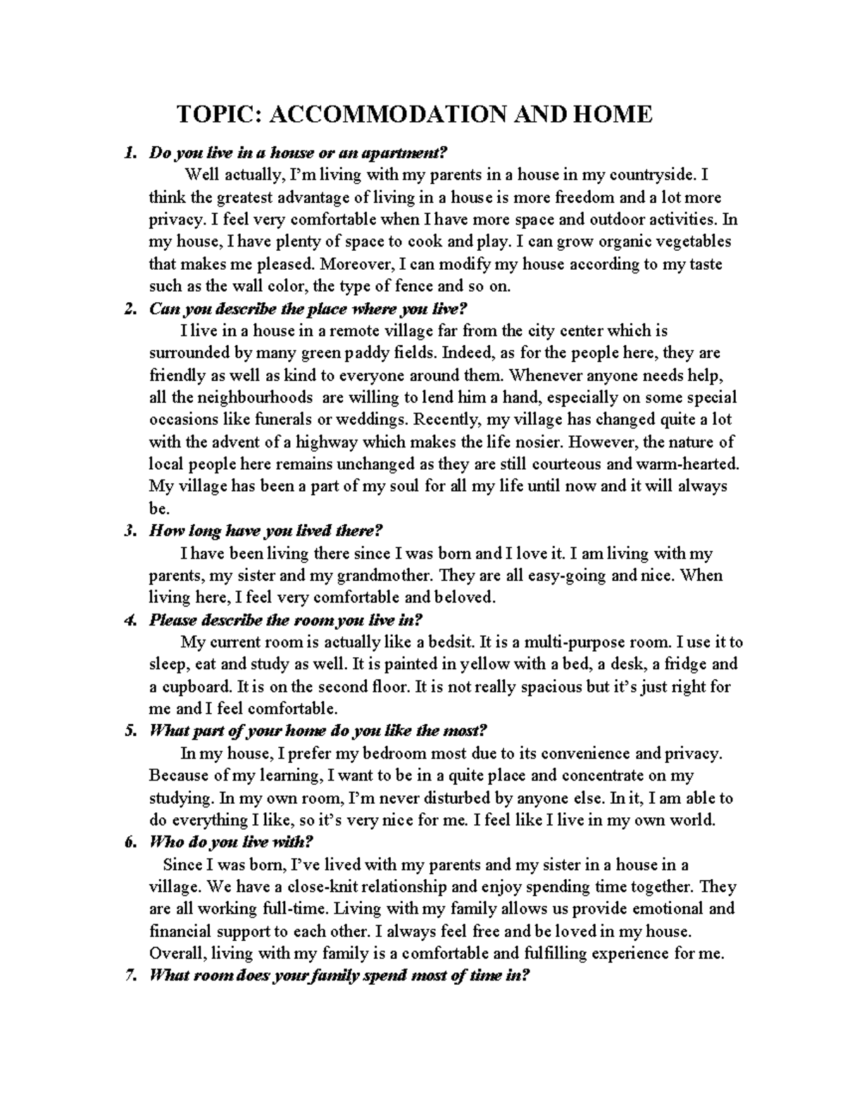 AND HOME TOPIC AND HOME Do you live in a