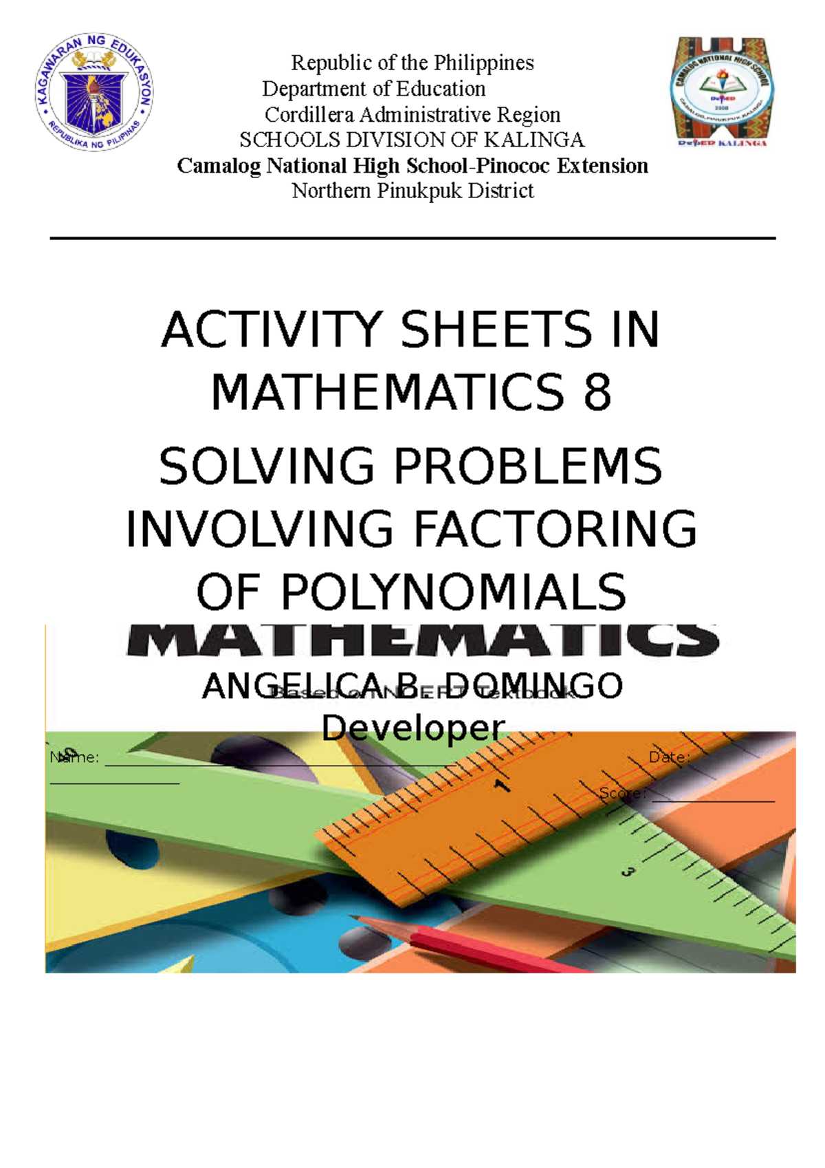 Activity Sheets - quarter 1 - math 8 - Republic of the Philippines ...