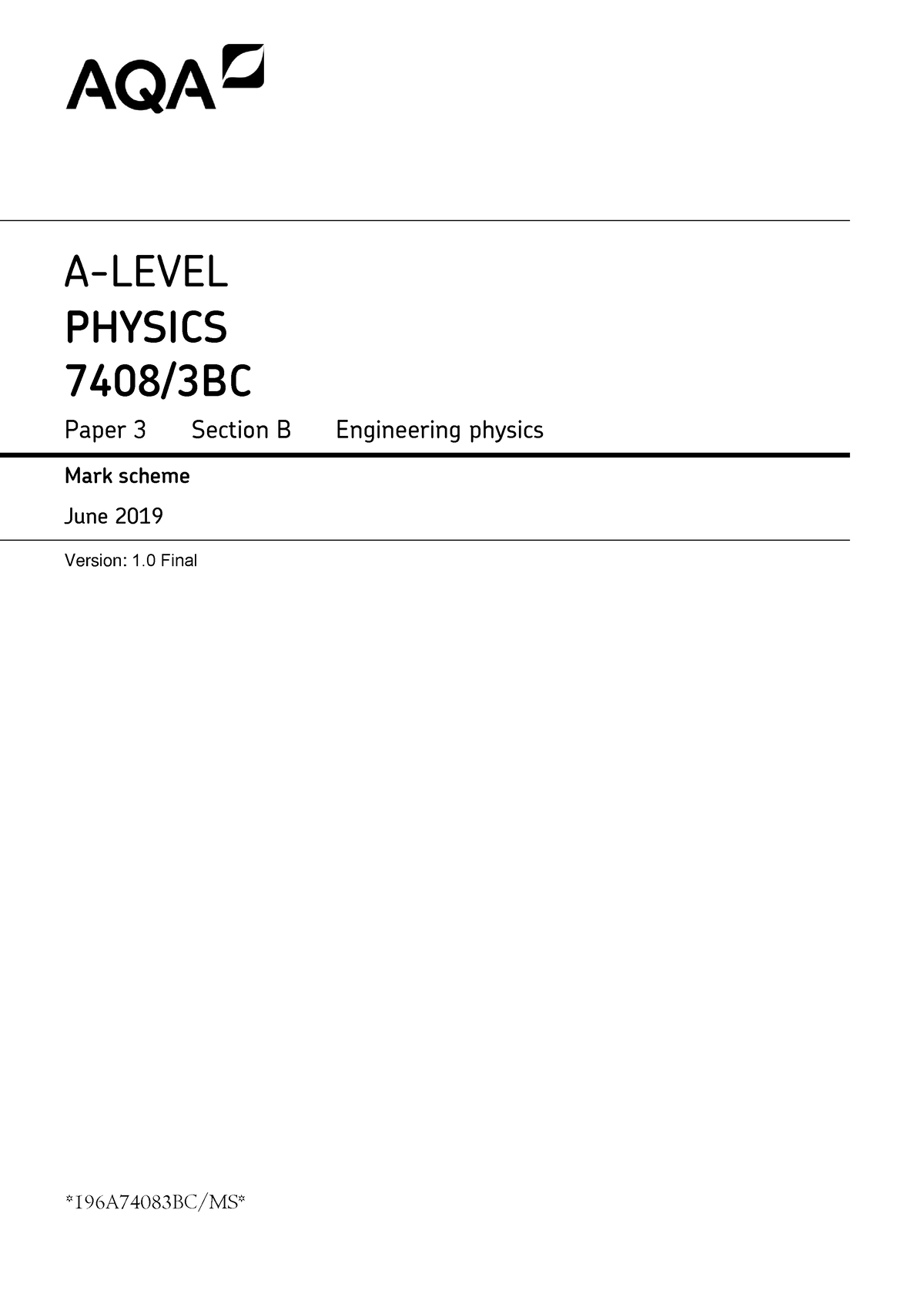 AQA 74083 BC W MS JUN19 - Chemistry Practice Material And Exam Practice ...